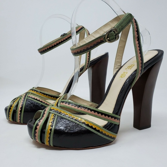 L.A.M.B Multicolor Peep Toe Chunky Platform - Picture 2 of 8